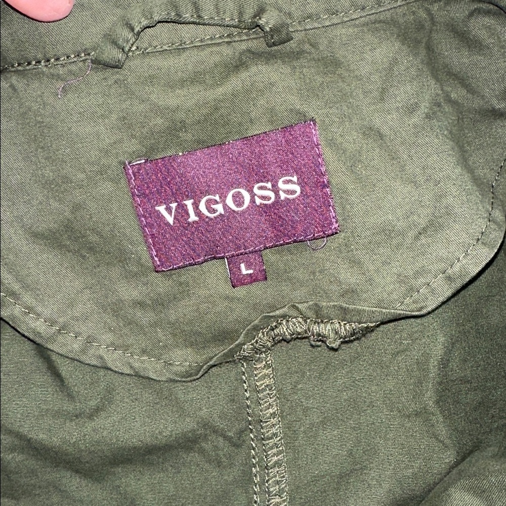 Vigoss Olive Green Embroidered Floral Sleeves Utility Jacket Womens Large - Picture 7 of 12